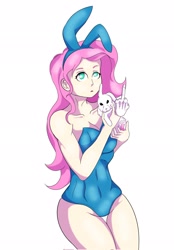 Size: 1422x2048 | Tagged: safe, alternate version, artist:crosslineanimator, derpibooru import, angel bunny, human, rabbit, animal, bunny girl, bunny suit, bunnyshy, clothes, humanized, middle finger, vulgar