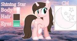 Size: 2896x1552 | Tagged: safe, artist:cindystarlight, derpibooru import, oc, oc:shining star, pony, unicorn, female, mare, reference sheet, solo