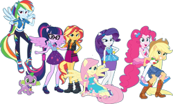 Size: 1027x619 | Tagged: safe, derpibooru import, edit, edited screencap, screencap, applejack, fluttershy, pinkie pie, rainbow dash, rarity, sci-twi, spike, spike the regular dog, sunset shimmer, twilight sparkle, dog, human, equestria girls, equestria girls series, background removed, converse, female, humane five, humane seven, humane six, male, ponied up, ponytail, puppy, scitwilicorn, shoes, wings