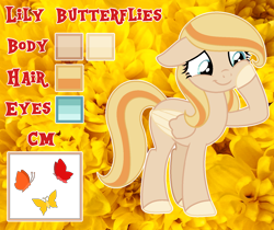 Size: 1526x1282 | Tagged: safe, artist:cindystarlight, derpibooru import, oc, oc:lily butterflies, pegasus, pony, female, mare, reference sheet, solo