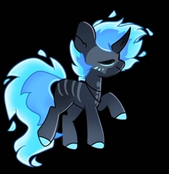 Size: 675x695 | Tagged: safe, artist:nathegar, derpibooru import, oc, oc only, pony, unicorn, base used, black background, black coat, blue fire, eyes closed, fire, horn, male, mane of fire, simple background, solo, stallion, tail, tail of fire, unicorn oc