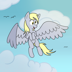 Size: 1500x1500 | Tagged: safe, artist:scraggleman, derpibooru import, derpy hooves, pegasus, pony, cloud, flying, solo