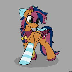 Size: 2000x2000 | Tagged: safe, artist:monycaalot, derpibooru import, oc, oc only, oc:solar comet, pegasus, pony, bow, braid, clothes, colored sketch, hair bow, pegasus oc, socks, solo, striped socks, tail, tail bow