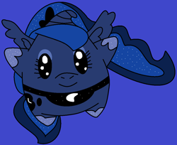 Size: 1072x874 | Tagged: safe, artist:jadeharmony, derpibooru import, princess luna, blue background, cute, floppy horn, horn, luma, lumafied, lunabetes, pun, simple background, solo, species swap, super mario bros., super mario galaxy