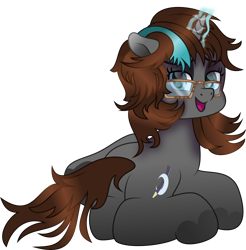 Size: 2216x2248 | Tagged: safe, artist:lincolnbrewsterfan, derpibooru import, oc, oc only, oc:metanagon, pony, unicorn, .svg available, aura, bedroom eyes, blue eyes, blue mane, brown mane, brown tail, butt, colored eyebrows, colored pupils, crescent moon, curled up, eyebrows, female, gift art, glasses, glowing, glowing horn, gradient mane, gradient tail, high res, highlights, hoof heart, horn, inkscape, lidded eyes, looking at you, looking back, looking back at you, lying down, magic, magic aura, mane, mare, moon, movie accurate, one ear down, open mouth, open smile, pencil, plot, prone, raised leg, rear view, shading, simple background, sitting on person, smiling, smiling at you, solo, spread hooves, striped mane, style emulation, svg, tail, telekinesis, three quarter view, transparent background, underhoof, unicorn oc, vector