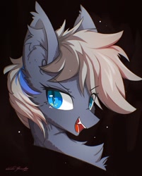 Size: 1546x1920 | Tagged: safe, artist:gale spark, derpibooru import, oc, oc:maple nignt, bat pony, pony, chest fluff, colored, ear fluff, ears, male, neck fluff, open mouth, sharp teeth, solo, teeth