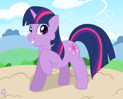 Size: 2500x2000 | Tagged: safe, artist:reinbou, derpibooru import, twilight sparkle, unicorn twilight, pony, unicorn, raised hoof, raised leg, smiling, solo