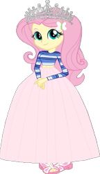 Size: 349x604 | Tagged: safe, derpibooru import, fluttershy, human, equestria girls, belly button, clothes, crown, exposed belly, female, jewelry, long skirt, midriff, regalia, shirt, simple background, skirt, solo, striped shirt, tiara, transparent background
