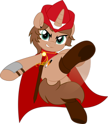 Size: 4336x5000 | Tagged: safe, artist:jhayarr23, derpibooru import, oc, oc only, oc:heroic armour, pony, unicorn, belt, boots, bracer, cape, clothes, commission, determination, determined, determined face, determined look, determined smile, hat, hoof heart, kicking, looking at you, male, pose, rapier, red mage, shoes, simple background, smiling, smiling at you, solo, stallion, stallion oc, sword, transparent background, underhoof, weapon, ych result