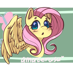 Size: 2894x2638 | Tagged: safe, artist:sh1ann, derpibooru import, fluttershy, pegasus, pony, blushing, bust, cute, daaaaaaaaaaaw, female, high res, mare, open mouth, partially open wings, shyabetes, solo, wings