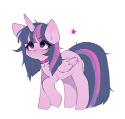 Size: 1044x998 | Tagged: safe, artist:cyzarinefredek, derpibooru import, twilight sparkle, twilight sparkle (alicorn), alicorn, pony, collar, female, mare, messy mane, simple background, solo, white background