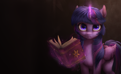 Size: 7800x4800 | Tagged: safe, artist:zetamad, derpibooru import, twilight sparkle, twilight sparkle (alicorn), alicorn, pony, book, female, glowing, glowing horn, horn, levitation, looking at you, magic, magic aura, mare, solo, telekinesis