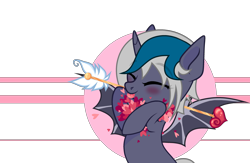 Size: 3382x2209 | Tagged: safe, artist:idkhesoff, derpibooru import, oc, oc only, oc:elizabat stormfeather, alicorn, bat pony, bat pony alicorn, pony, :p, alicorn oc, arrow, bat pony oc, bat wings, blushing, eyes closed, female, heart, holiday, horn, mare, simple background, solo, tongue, tongue out, transparent background, valentine's day, wings