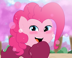 Size: 2500x2000 | Tagged: safe, artist:reinbou, derpibooru import, pinkie pie, earth pony, pony, blushing, smiling, solo