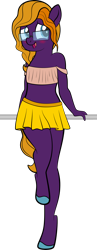 Size: 1280x3299 | Tagged: safe, alternate version, artist:alexdti, derpibooru import, oc, oc only, oc:purple creativity, anthro, pegasus, unguligrade anthro, blushing, clothes, glasses, simple background, skirt, solo, top, transparent background