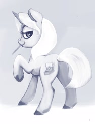 Size: 1200x1600 | Tagged: safe, artist:ponsce, derpibooru import, oc, oc only, pony, unicorn, butt, female, lidded eyes, looking at you, looking back, looking back at you, mare, mouth hold, pencil, plot, smiling, solo