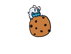 Size: 480x360 | Tagged: safe, artist:kizibe, derpibooru import, oc, oc only, oc:fleurbelle, pony, biting, bow, chocolate chip cookies, cookie, eating, eyes closed, food, hair bow, happy, simple background, smol, solo, transparent background