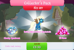 Size: 1266x854 | Tagged: safe, derpibooru import, pegasus, pony, aviator goggles, bundle, clothes, cloud, costs real money, english, female, flying, gameloft, gem, goggles, mare, mobile game, my little pony: magic princess, numbers, official, podium, race track, sale, solo, solo focus, spread wings, storm chaser, text, uniform, wings, wonderbolts, wonderbolts uniform