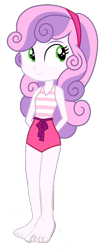 Size: 382x914 | Tagged: safe, derpibooru import, edit, edited screencap, screencap, sweetie belle, equestria girls, background removed, clothes, hands behind back, one-piece swimsuit, simple background, solo, swimsuit, toes, transparent background