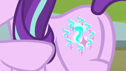 Size: 800x450 | Tagged: safe, derpibooru import, edit, edited screencap, editor:incredibubbleirishguy, screencap, starlight glimmer, pony, the parent map, butt, butt only, cutie mark, female, flank, glimmer glutes, glowing cutie mark, pictures of butts, plot, pointing, solo