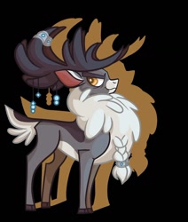Size: 1014x1195 | Tagged: safe, artist:cocoateaworth, derpibooru import, stronghoof hoofstrong, deer, reindeer, them's fightin' herds, accessories, antlers, black background, community related, looking at you, looking back, male, profile, side view, silhouette, simple background, smiling, solo
