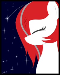 Size: 1592x2000 | Tagged: safe, artist:seafooddinner, derpibooru import, oc, oc only, oc:roscosmospone, earth pony, pony, bust, earth pony oc, eyes closed, female, mare, poster, signature, solo, stars