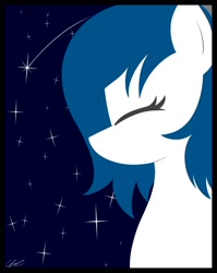 Size: 1592x2000 | Tagged: safe, artist:seafooddinner, derpibooru import, oc, oc only, oc:spacexpone, earth pony, pony, bust, earth pony oc, eyes closed, female, mare, poster, signature, solo, stars