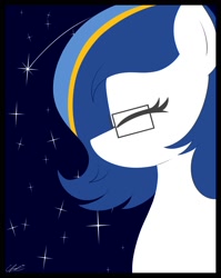 Size: 1592x2000 | Tagged: safe, artist:seafooddinner, derpibooru import, oc, oc only, oc:ulapone, earth pony, pony, bust, earth pony oc, eyes closed, female, glasses, mare, poster, signature, solo, stars