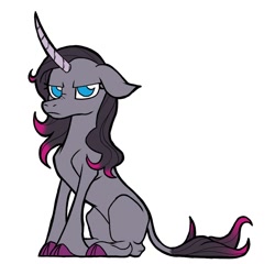 Size: 2374x2280 | Tagged: safe, artist:swayedy, derpibooru import, oleander, classical unicorn, unicorn, them's fightin' herds, cloven hooves, community related, female, frown, grumpy, leonine tail, nose wrinkle, oleander is not amused, simple background, sitting, solo, unamused, unshorn fetlocks, white background