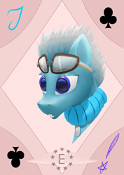 Size: 2480x3508 | Tagged: safe, artist:seizachan, derpibooru import, oc, oc only, oc:crimpy cloud, pegasus, pony, fallout equestria, bust, card, enclave, female, food, glasses, glasses off, goggles, grand pegasus enclave, mare, pegasus oc, portrait, solo, sprinkles, starry eyes, teeth, wingding eyes