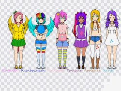 Size: 800x601 | Tagged: safe, derpibooru import, applejack, fluttershy, pinkie pie, rainbow dash, rarity, twilight sparkle, human, alpha channel, horn, horned humanization, humanized, kisekae, mane six, winged humanization, wings