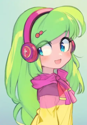 Size: 448x640 | Tagged: safe, derpibooru import, edit, edited screencap, machine learning generated, screencap, lemon zest, human, dance magic, equestria girls, spoiler:eqg specials, anime, background, female, happy, pinegraph, simple background, solo