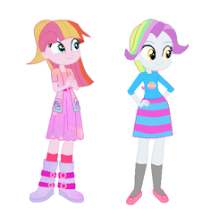 Size: 517x527 | Tagged: safe, artist:leahrow, artist:selenaede, derpibooru import, coconut cream, toola roola, human, equestria girls, base used, boots, clothes, cutie mark on clothes, dress, hand on hip, hands together, high heel boots, high heels, shoes, simple background, smiling, white background