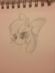 Size: 768x1024 | Tagged: safe, artist:bmwjs, derpibooru import, apple bloom, earth pony, pony, bust, female, filly, foal, notebook, portrait, solo, traditional art