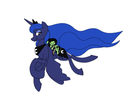 Size: 2330x1803 | Tagged: safe, artist:ponny, derpibooru import, princess luna, oc, oc:anon filly, alicorn, bat pony, female, filly, foal, simple background, white background