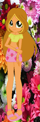 Size: 197x584 | Tagged: safe, artist:selenaede, artist:unicorngirl06, derpibooru import, human, equestria girls, barely eqg related, base used, bracelet, clothes, crossover, ear piercing, earring, equestria girls style, equestria girls-ified, flora (winx club), flower, flower background, hand on arm, jewelry, looking at you, piercing, sandals, shirt, shoes, skirt, smiling, winx club