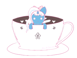 Size: 746x560 | Tagged: safe, artist:mmmpancakes, derpibooru import, oc, oc only, oc:fleurbelle, alicorn, pony, alicorn oc, bow, cup, female, hair bow, horn, mare, saucer, simple background, smol, solo, teacup, transparent background, wings