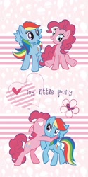 Size: 500x1000 | Tagged: safe, derpibooru import, pinkie pie, rainbow dash, earth pony, pegasus, pony, duo, female, grin, heart, hug, mare, sitting, smiling, spread wings, wings, wrong eye color