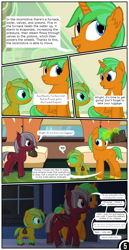 Size: 1519x2942 | Tagged: safe, artist:mrkm, derpibooru exclusive, derpibooru import, oc, oc:caramel star(mrkm), oc:cherry night, oc:hard sprocket, bat pony, unicorn, comic:synthesis, bat pony oc, blinds, colt, comic, dialogue, ear fluff, ears, eyes closed, fangs, female, foal, glowing, glowing horn, horn, looking at someone, magic, male, mare, married couple, mouth hold, night, open mouth, open smile, seat, sitting, smiling, speech bubble, stallion, telekinesis, train, train cabin, train station, trio, unicorn oc, unshorn fetlocks, window, wings