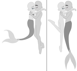 Size: 3376x3088 | Tagged: safe, artist:danielarkansanengine, artist:yaya54320bases, derpibooru import, human, mermaid, equestria girls, bald, base, bra, clothes, eyes closed, fins, fish tail, hug, kissing, male, mermaid tail, mermaidized, merman, mermanized, seashell bra, simple background, species swap, strapless, tail, underwear, white background