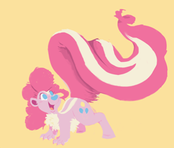 Size: 3500x2978 | Tagged: safe, derpibooru import, pinkie pie, pony, skunk, skunk pony, animal, scentquestria, simple background, skunk stripe, skunkified, solo, species swap, stinky pie, tabu in scentquestria, tail, yellow background