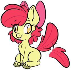 Size: 1557x1537 | Tagged: safe, artist:shinkaku, derpibooru import, apple bloom, earth pony, pony, chest fluff, female, filly, foal, simple background, solo, tail, tail wag, tongue, tongue out, transparent background, unshorn fetlocks