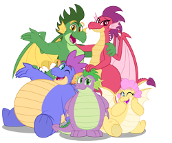 Size: 4129x3435 | Tagged: safe, artist:aleximusprime, derpibooru import, spike, oc, oc:barb the dragon, oc:buttercream the dragon, oc:scorch the dragon, oc:singe the dragon, dragon, flurry heart's story, adult, adult spike, arm behind back, chubby, curvy, cute, dragon oc, dragoness, family photo, fangs, fat, fat spike, female, hand on face, hand on head, hand on shoulder, happy, male, non-pony oc, northern drake, older, older spike, one eye closed, open mouth, open smile, simple background, sitting, smiling, spike's brother, spike's family, spike's sister, spread wings, standing, transparent background, wings, wink