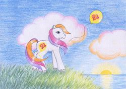 Size: 1062x752 | Tagged: safe, artist:normaleeinsane, derpibooru import, light heart, g2, balloon, cute, lightheartbetes