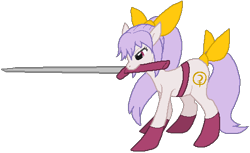 Size: 494x303 | Tagged: safe, artist:thecompleteanimorph, derpibooru import, pony, female, mare, ponified, simple background, solo, sword, touhou, transparent background, watatsuki no yorihime, weapon