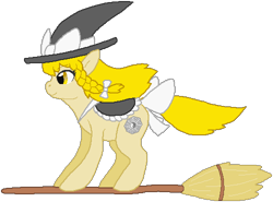 Size: 500x370 | Tagged: safe, artist:thecompleteanimorph, derpibooru import, pony, broom, female, flying, flying broomstick, hat, kirisame marisa, mare, ponified, simple background, solo, touhou, transparent background, witch, witch hat