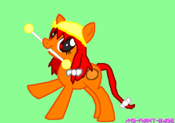 Size: 570x402 | Tagged: safe, artist:hickerbop, derpibooru import, pony, base used, female, green background, mare, orange (touhou), ponified, simple background, solo, touhou