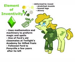 Size: 1961x1667 | Tagged: safe, artist:magoconut, derpibooru import, earth pony, pony, alternate elements of harmony, alternate universe, clothes, crossover, deformed, element of inventivity, fiddleford mcgucket, gravity falls, male, ponified, product of incest, solo, stallion, vulgar cutie mark