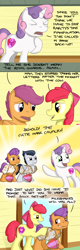 Size: 1078x3360 | Tagged: safe, artist:hoofclid, derpibooru import, apple bloom, rumble, scootaloo, sweetie belle, tender taps, earth pony, pegasus, pony, unicorn, apple bloom's bow, bow, clubhouse, colt, comic, crusaders clubhouse, cutie mark crusaders, dialogue, female, filly, foal, hair bow, male, noodle incident, text