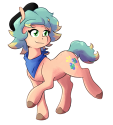 Size: 1272x1407 | Tagged: safe, artist:whatsapokemon, derpibooru import, oc, oc only, oc:neutron flux, pony, beret, female, hat, neckerchief, simple background, solo, white background